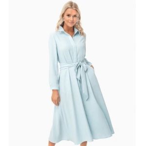 Tuckernuck Women's Aster Dress Long Sleeve Midi Length Light Blue Belt Small